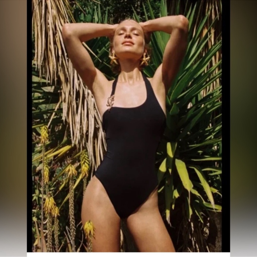 Zara Black Crocodile Brooch One Piece Swimsuit - Picture 2 of 6